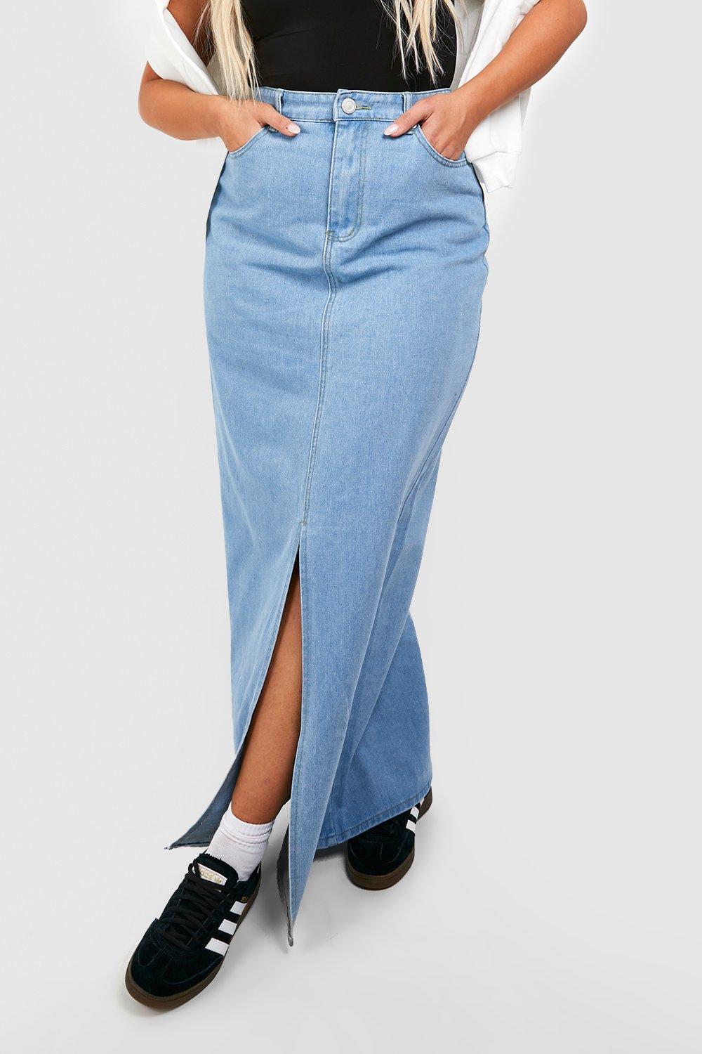 Plus Denim Split Front Maxi Skirt boohoo